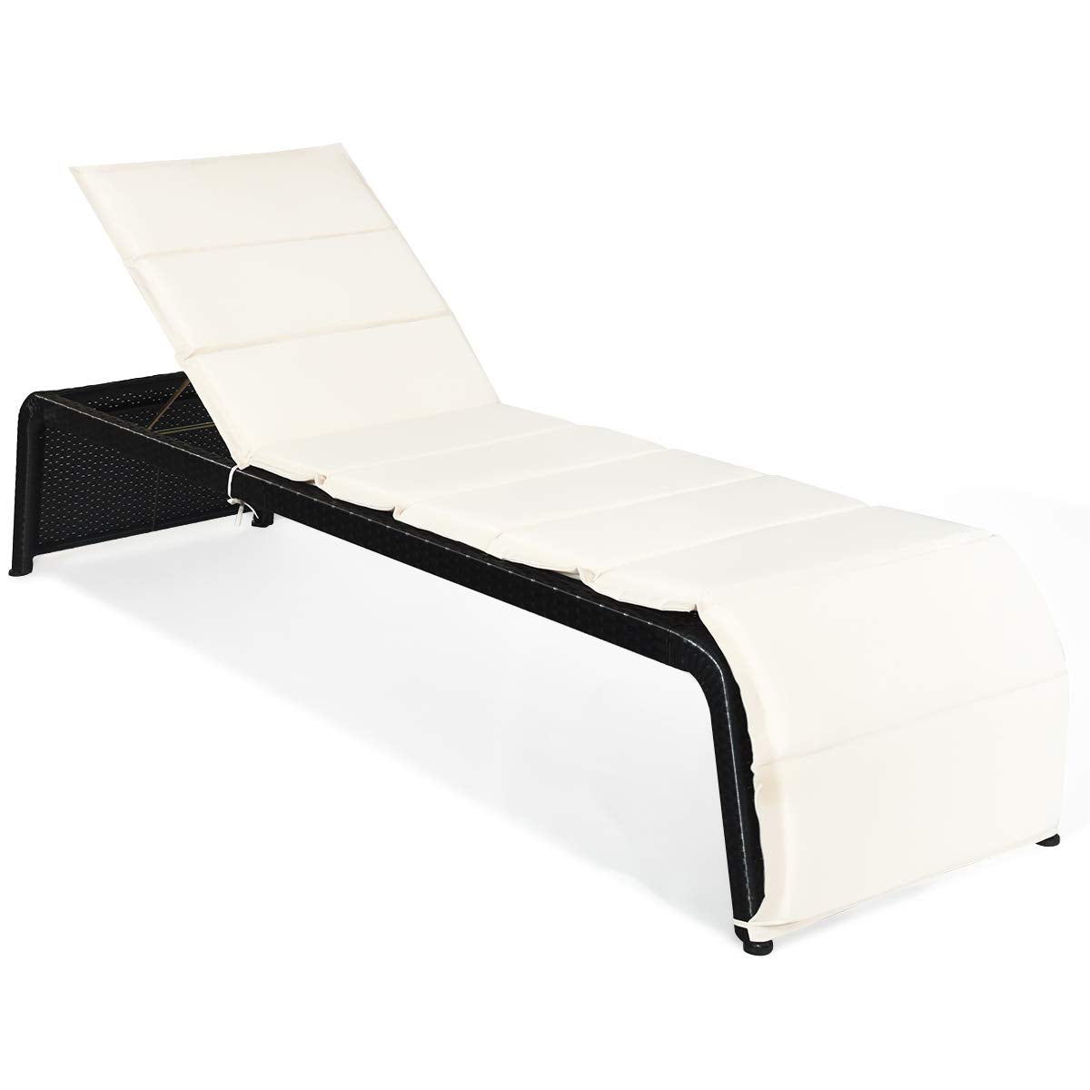 Chaise longue d'extérieur Tangkula, transat inclinable en rotin réglable sur 5 positions